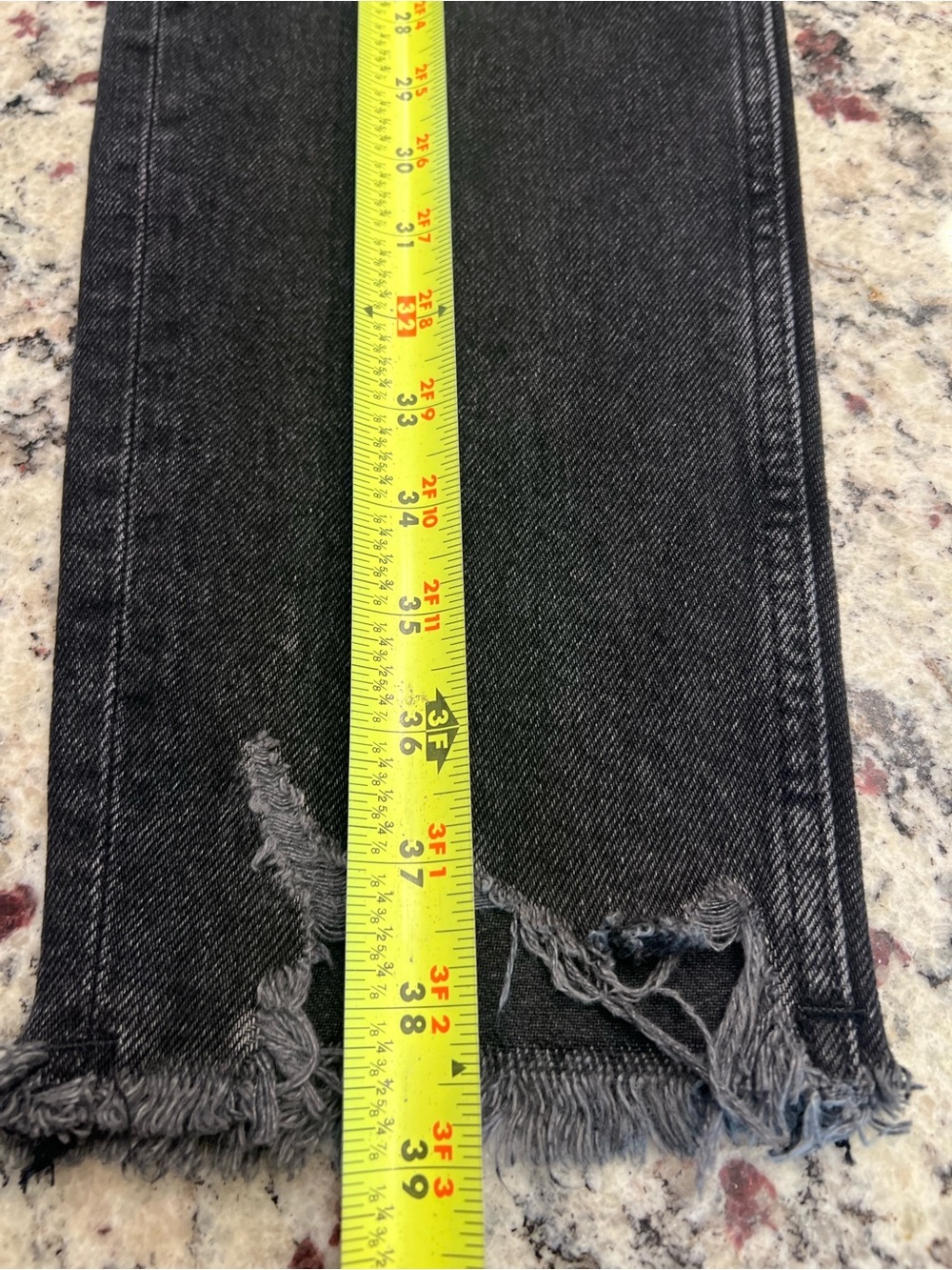 ZARA Black Distressed High Rise Straight Denim Jeans Frayed Hem Pockets - Picture 7 of 13